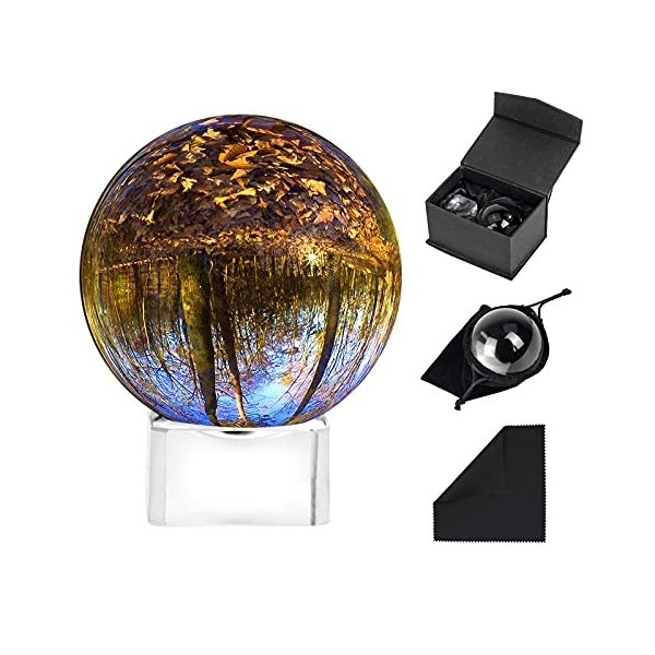 Boule de Cristal pour Photographie, K9 Boule en Verre Transparente Sphere Voyance pour Médiation et Divination, avec Socle, P