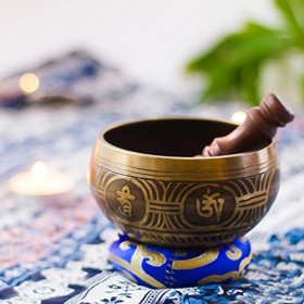 Zenamaste • Coffret Bol Tibétain de Méditation Fait à la main dans la cité de Bhaktapur au Népal - 350gr - ⌀8,9cm • Coffret e