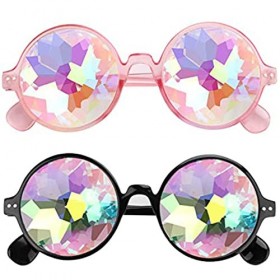 2 Pièces Lunettes de Soleil Kaléidoscope Arc-en-Ciel, Rave Festival Lunettes de Soiré, Lunettes Arc-En-Ciel Prisme, Adapté po