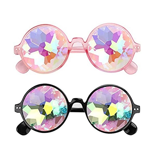 2 Pièces Lunettes de Soleil Kaléidoscope Arc-en-Ciel, Rave Festival Lunettes de Soiré, Lunettes Arc-En-Ciel Prisme, Adapté po