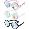 Frienda Lot de 3 paires de lunettes de soleil kaléidoscope, lunettes de réfraction arc-en-ciel, Noir, transparent, rose