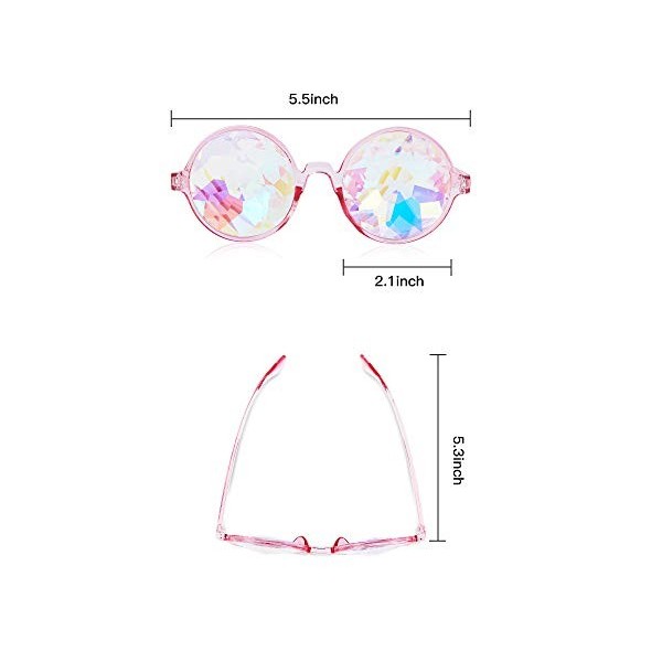 Frienda Lot de 3 paires de lunettes de soleil kaléidoscope, lunettes de réfraction arc-en-ciel, Noir, transparent, rose