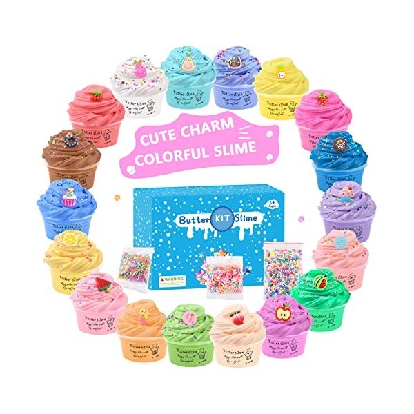 Kit Slime Fluffy pour enfants,18 Pièces Butter Slime avec Bonbons, Crème Glacée, Fruits, Breloques de Mini Slime, Cotillons d