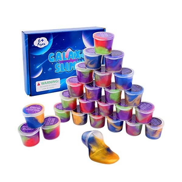 Packs of 25 PCS Galaxy Slime Balls for Kids, Mastic Slime Egg Fluffy and Stretchy- Non Collant, Soulagement du Stress et de l