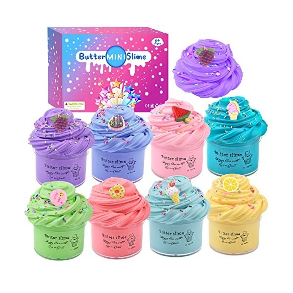 8 Pièces Fluffy Butter Slime, Super Extensible et Non Collant pour Les Enfants Jouet, idéal Jouet de Mastic Anti-Stress pour 