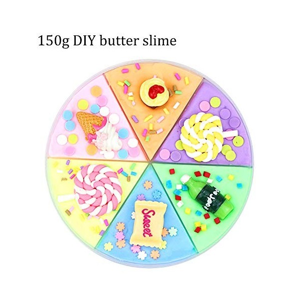 6 couleurs beurre gâteau slime mastic slime, jaune, vert, orange, bleu, violet et rose nuage slime super doux et non collant 