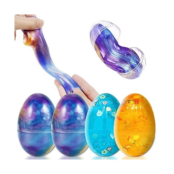 Eendoos Slime Fluffy Slime doeuf 4 Pack Boue de Cristal Soulagement du Stress Sludge Jouets Idéal pour Les Cadeaux de Noël, 