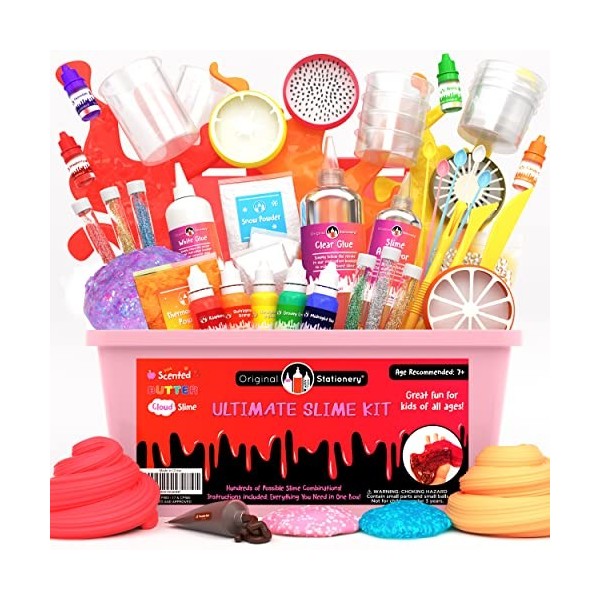 Original Stationery Slime Kit Ultimate - Coffret Cadeau de Kit De Bricolage pour la Fabrication de Slime, avec Perles, Paille