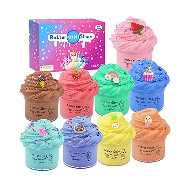 Kit de Fluffy Butter Slime 9 Couleurs, Pas Cher Slime Déjà Fait Cadeau Jouet, Garçon Fille Poopsie Slime Surprise Set, Non Co