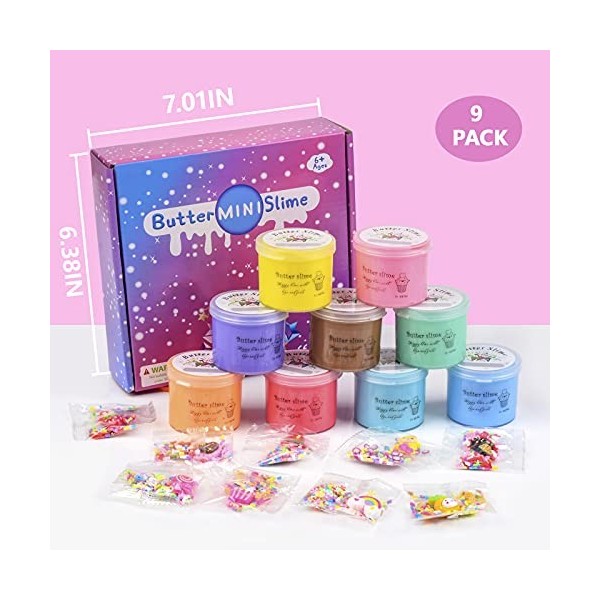 Kit de Fluffy Butter Slime 9 Couleurs, Pas Cher Slime Déjà Fait Cadeau Jouet, Garçon Fille Poopsie Slime Surprise Set, Non Co