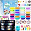 Kit de Slime Fluffy DIY - 24 Couleurs dArgile Cristal avec 48 Poudres Scintillantes, Outils, Accessoires et Argile à Séchage