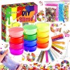 Kit de Slime Fluffy DIY - 24 Couleurs dArgile Cristal avec 48 Poudres Scintillantes, Outils, Accessoires et Argile à Séchage