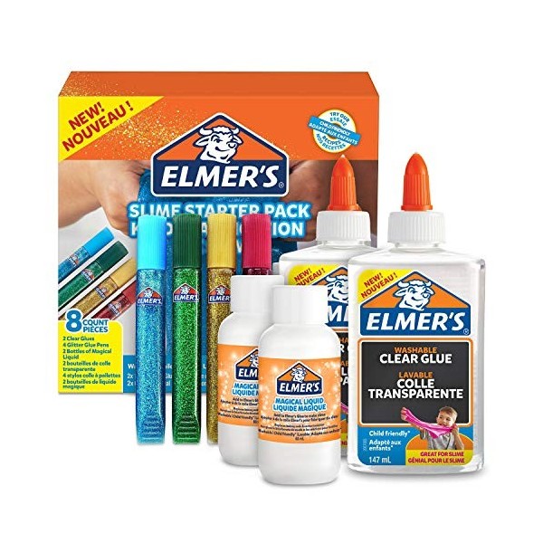 Elmer’s Kit de base pour slime, colle transparente PVA, stylos colle pailletée & activateur magique pour slime en solution li