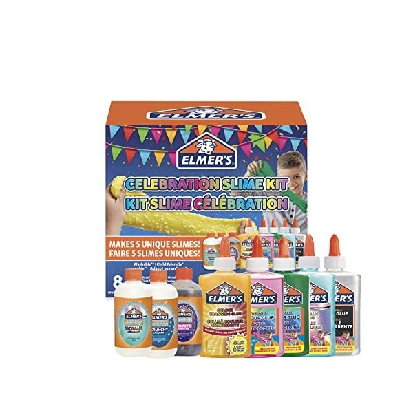 Elmers kit Slime Célébration | Liquide magique activateur de slime et colles inclus | 8 pièces