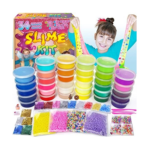 Kit de Slime Crystal pour Filles et garçons DIY Cadeaux pour 6 7 8 9 10 Ans Jumbo Slime Party Favors Gift for Girls 10-12, Ki