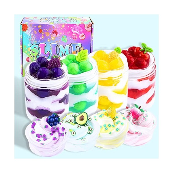 Kit de 4+4 pcs Butter Slime, Ice Cream Fluffy Slime pour Filles et garçons de 6 7 8 9 10 Ans, Cadeau éducatif pour Enfants, i