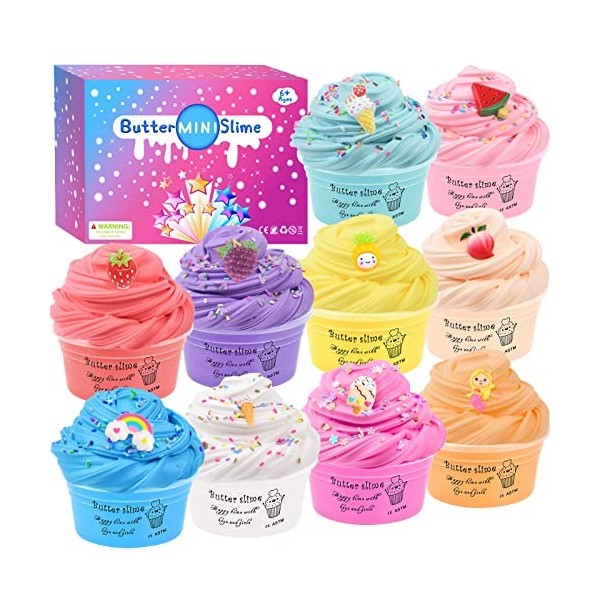 Fluffy Slime Set avec 10 Mini Butter Slime Slime Jouets pour Enfants, Soulagement du Stress Putty Slime Jouets pour Filles et