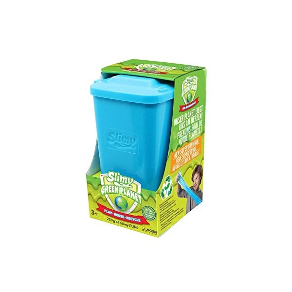 Slimy Green Planet 250 g Bleu dans Une Tonne – Mastic de Jeu Slimy Mega Slime Original, Poubelle biodégradable, 100% de Slime