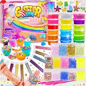 Jsvacva Kit de Slime pour Filles Garçons, Bricolage Kit de Fabrication de Slime avec 18 Couleurs Crystal Slime, Suprême Brill