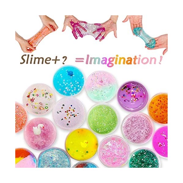 Jsvacva Kit de Slime pour Filles Garçons, Bricolage Kit de Fabrication de Slime avec 18 Couleurs Crystal Slime, Suprême Brill