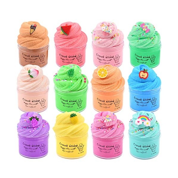 Fluffy Cloud Slime Set 12 Pack, avec des Bonbons, des Fruits, etc., Slime Fun Charms, Mini Slime parfumé pour Enfants Party F