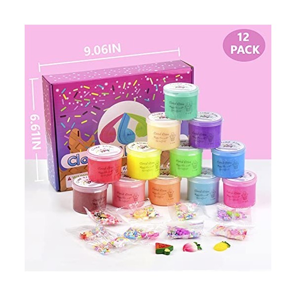 Fluffy Cloud Slime Set 12 Pack, avec des Bonbons, des Fruits, etc., Slime Fun Charms, Mini Slime parfumé pour Enfants Party F