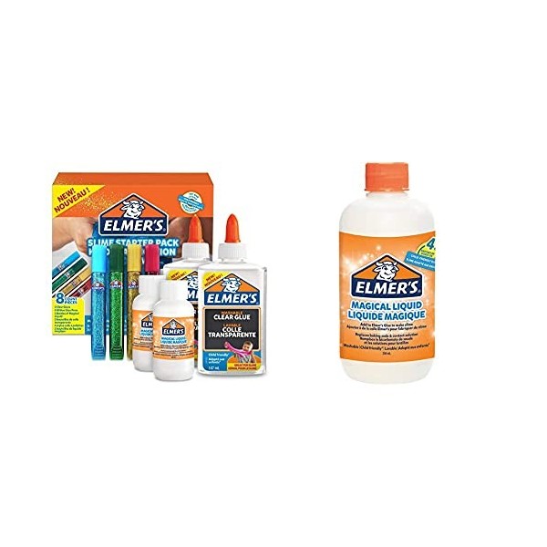 Elmer’s Kit de Base pour Slime, Colle Transparente PVA,Lot de 8 Produits & Elmers 2050942 Solution Magical Liquid pour Faire