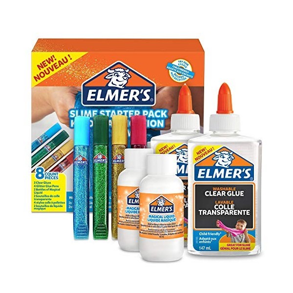Elmer’s Kit de Base pour Slime, Colle Transparente PVA,Lot de 8 Produits & Elmers 2050942 Solution Magical Liquid pour Faire