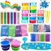 dargile Slime Kit avec Slime de Cristal dargile à Modeler Confetti Pailletés Poudre Boule de Mousse Résine Moule danimaux 