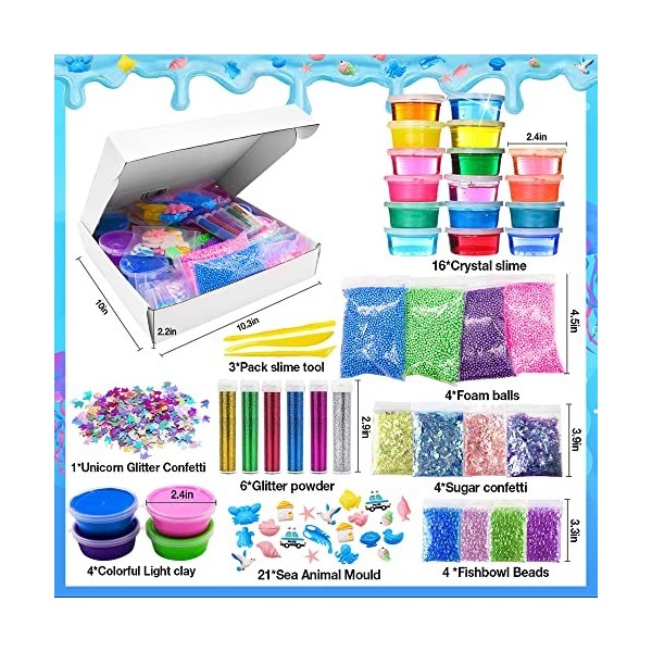 dargile Slime Kit avec Slime de Cristal dargile à Modeler Confetti Pailletés Poudre Boule de Mousse Résine Moule danimaux 