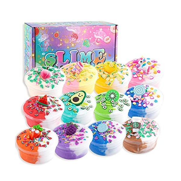 Kit de 12 pcs Butter Slime, Ice Cream Fluffy Slime pour Filles et garçons de 6 7 8 9 10 Ans, Cadeau éducatif pour Enfants, id