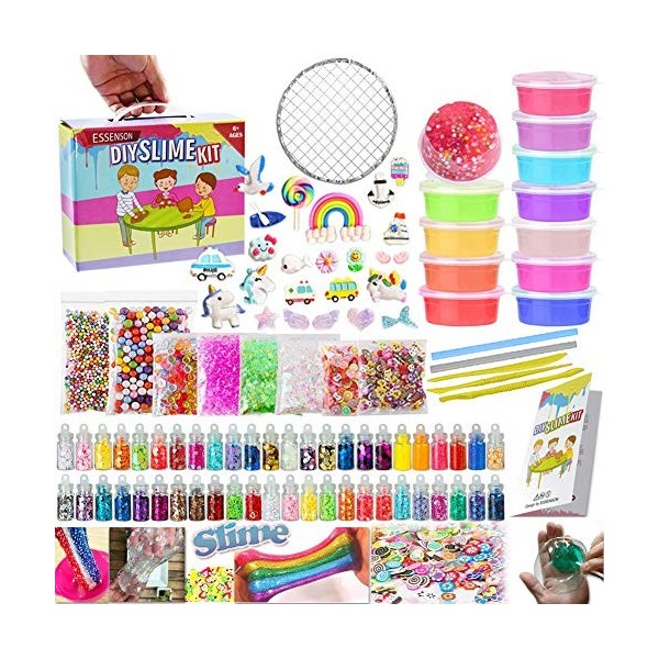 Kit de Slime - Kit de Fabrication de Slime pour lartisanat dart des Enfants, avec 48 Paillettes en Poudre, 12 Slime Transpa