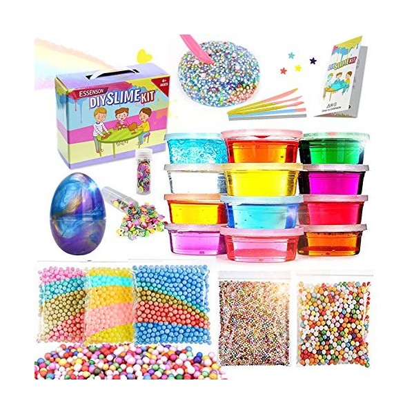 Kit de Slime - Jouets pour Enfants, Bave de Bricolage avec 12 Couleurs Bave de Cristal, Bave dOeuf, Boules de Mousse