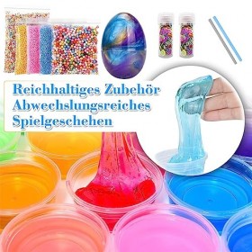 Kit de Slime - Jouets pour Enfants, Bave de Bricolage avec 12 Couleurs Bave de Cristal, Bave dOeuf, Boules de Mousse