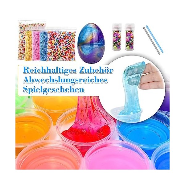 Kit de Slime - Jouets pour Enfants, Bave de Bricolage avec 12 Couleurs Bave de Cristal, Bave dOeuf, Boules de Mousse