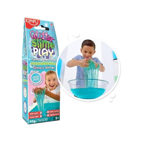 Slime Play Aqua à paillettes de Zimpli Kids, transforme leau en slime gluant, pailleté, jeu sensoriel intérieur et extérieur