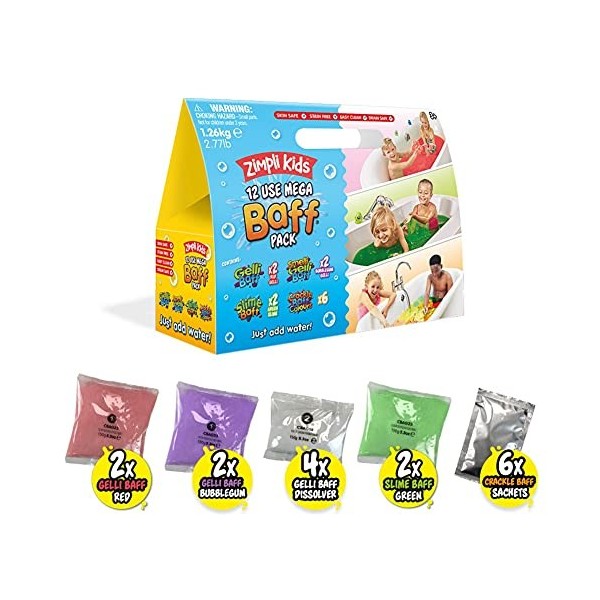 Pack de 12 baffes de Zimpli Kids, 4 x baffes Gelli, 2 x baffes Slime et 6 x baffes Crackle, jouets pour le bain et les sens, 