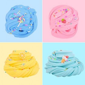 Kit de Slime Fluffy 4 Couleurs, DIY Putty Slime Jouets pour Enfants, Un Cadeau pour Les garçons et Les Filles, Slime Pas Cher
