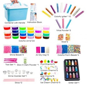 ToysButty Kit de Slime Enfant Complet pour Fille Garçon, 24 Pots, Kit Slime Coffret DIY, Moelleux, Crunchy, Beurre, Fluoresce