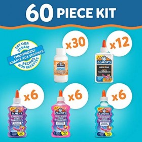 Elmers pack fête pour slime avec colle pailletée 18&nbsp;flacons , colle transparente 12&nbsp;flacons + activateur pour slime 30&nbsp;f