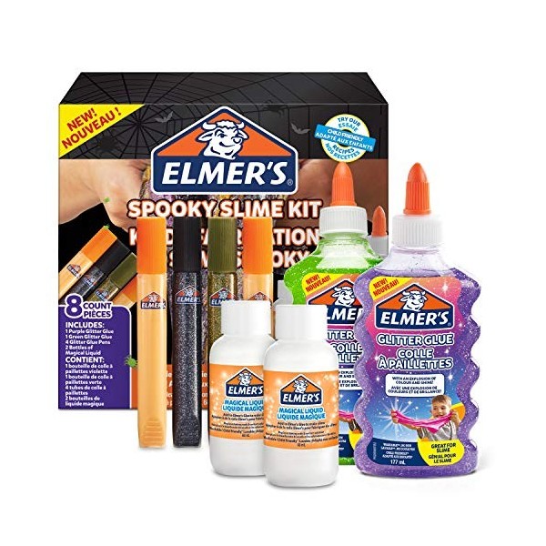 Elmer’s Kit pour slime d’Halloween, colle transparente, stylos colle pailletée et activateur magique pour slime en solution l