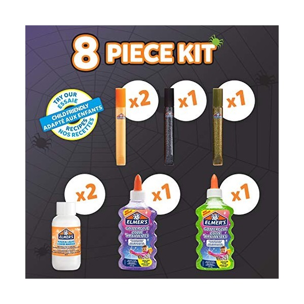 Elmer’s Kit pour slime d’Halloween, colle transparente, stylos colle pailletée et activateur magique pour slime en solution l