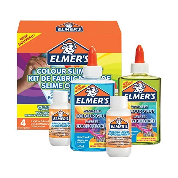 Elmers kit pour slime coloré Ingrédients pour slime avec colle colorée PVA translucide Couleurs assorties Liquide magique ac