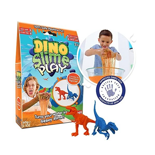 Dino Slime Play Orange de Zimpli Kids, 2 Figurines de Dinosaures, transforme leau en Slime Gluant et coloré, Jouets sensorie