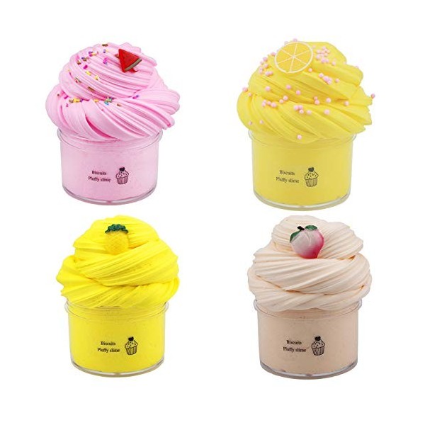 4pcs de Slime au Beurre, avec de la bave dananas de Couleur Jaune, de la bave de pastèque Rose, de la bave de pêche, de la b