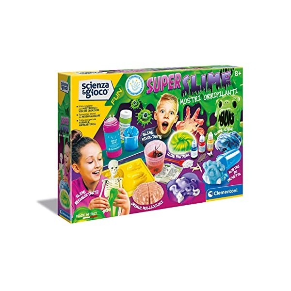 Clementoni - Science et Fun Game - Super Slime Monstres Horripilants, Laboratoire Slime, Jeu Scientifique pour Enfants 8+ Ans