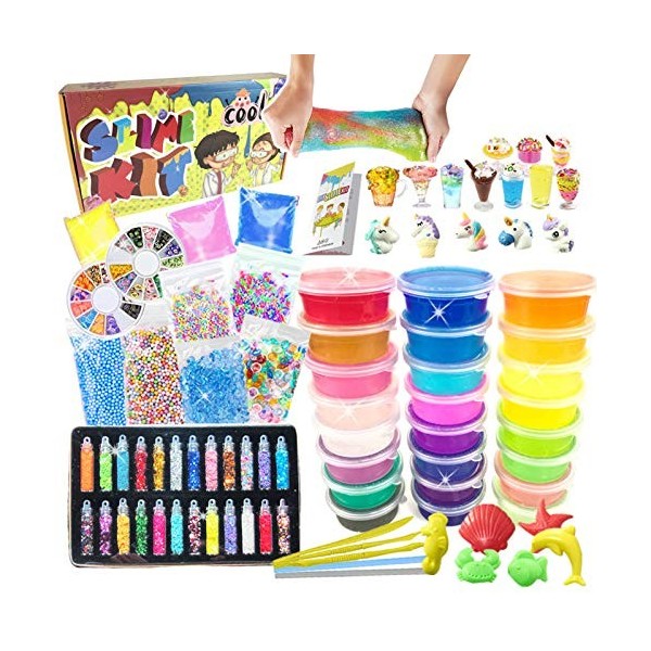 ESSENSON Kit de Slime - Kit de bave pour Filles et garçons, kit de bave avec 24 Couleurs de bave Transparente, charmes, Jouet