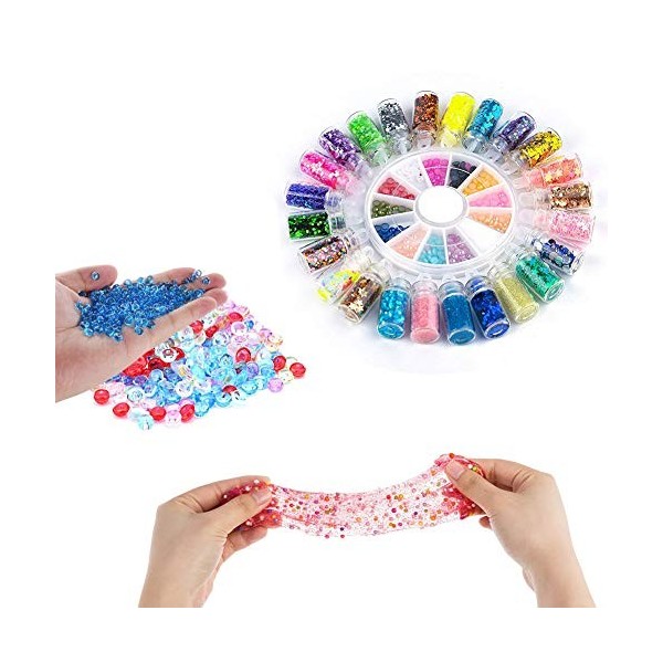 ESSENSON Kit de Slime - Kit de bave pour Filles et garçons, kit de bave avec 24 Couleurs de bave Transparente, charmes, Jouet