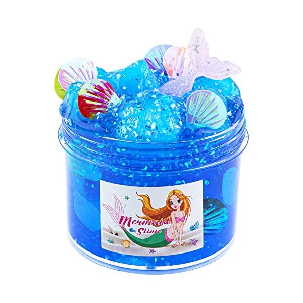 Slime Transparent, 200 ML Sirène Bleue Jelly Cube Glimmer Croquant Slime, Cadeau de fête pour Enfants, Cadeau danniversaire 