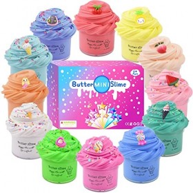 12 de Kits de Fluffy Butter Slime,avec 12 Mini Breloques Mignonnes, Joli Cadeau de Fête Slime, Super Doux et Antiadhésif, Jou